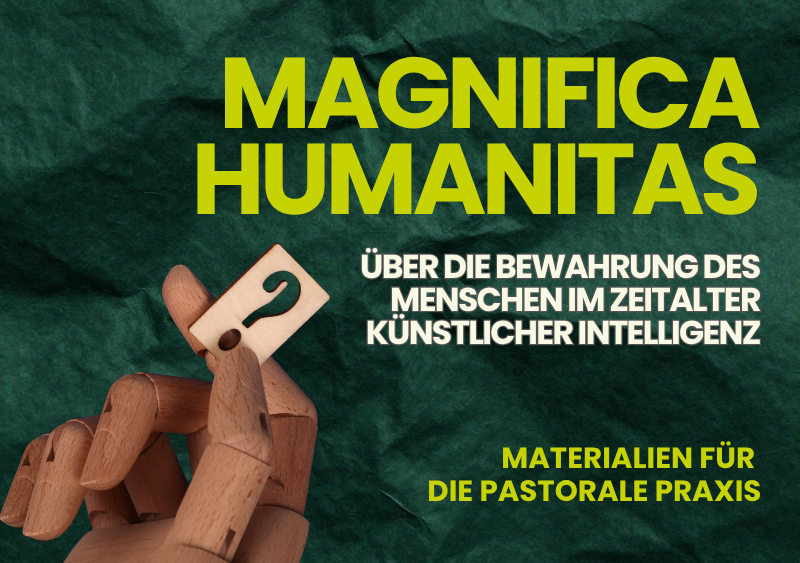 Werbeplakat für die Enzyklika Magnifica Humanitas und Materialien für die pastorale Praxis.