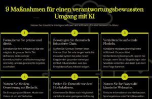 Jede KI-Anfrage kostet Energie. Neun praktische Maßnahmen zeigen, wie sich Künstliche Intelligenz effizienter und achtsamer nutzen lässt — von der präzisen Formulierung über die bewusste Wahl des Modells bis zur Frage, ob es die KI im konkreten Fall überhaupt braucht. Kleine Gewohnheiten mit spürbarer Wirkung auf die CO₂-Bilanz, sofort umsetzbar in Alltag, Bildungsarbeit und Pastoral.